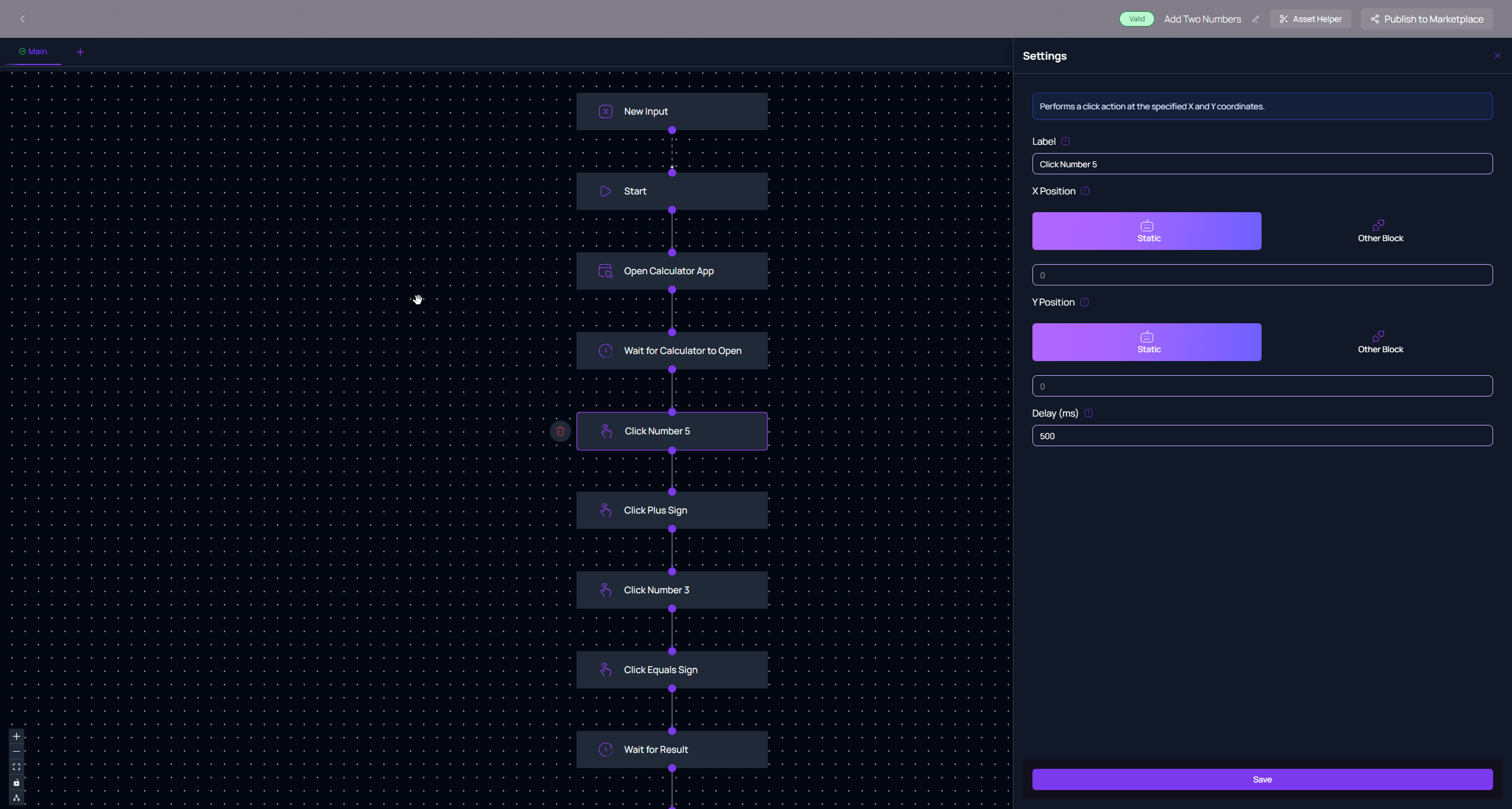 Execution settings and workflow controls in Macro Automation Studio